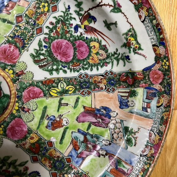 Vintage GuangCai (廣彩瓷）Chinese Medallion Family Rose Oval Platter, 16" x 13.25" x - Picture 7 of 11
